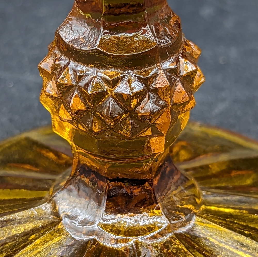 Vintage Amber Glass Pedestal Crimped Ruffle Diamond Point Compote Candy Dish - Picture 2 of 8
